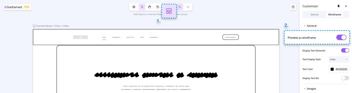 Toggle wireframe mode using the Wireframeit extension