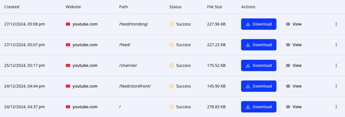 Managing export history in the Wireframeit dashboard