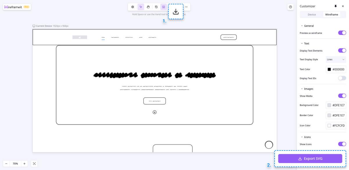 Saving wireframes as SVG files using Wireframeit