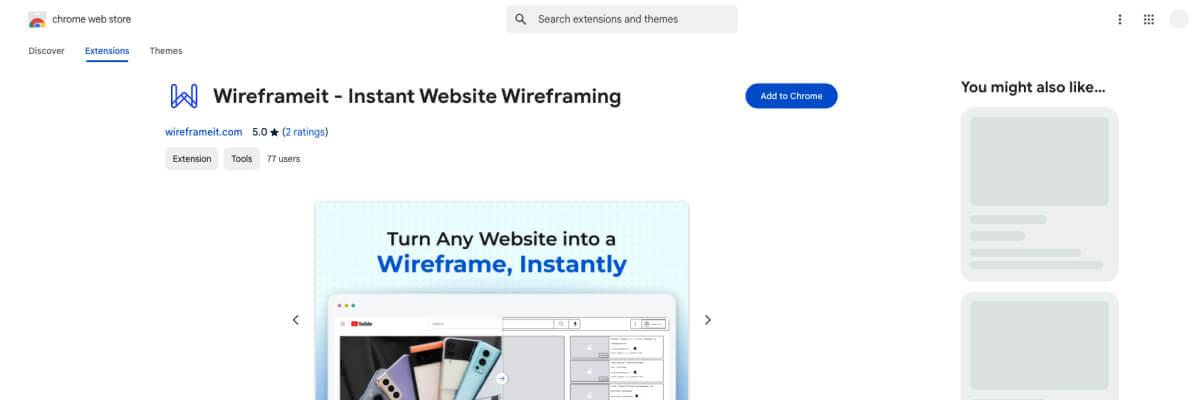Installing the Wireframeit extension on Google Chrome