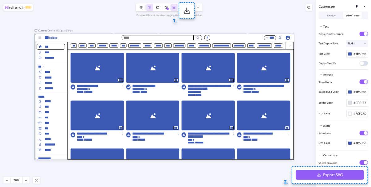 Exporting an existing website as a low-fidelity SVG wireframe using Wireframeit