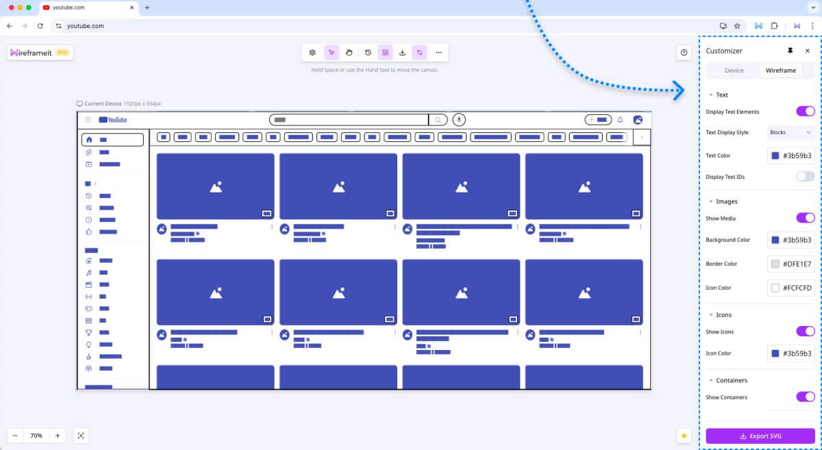 Convert Website to Wireframe Customization options using Wireframeit 
